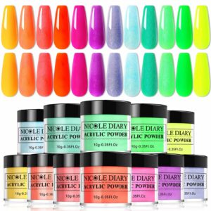 NICOLE DIARY Acrylic Powder Set – 12 Christmas Neon Colors Acrylic Nail Powder for French Manicure> DIY Nail Art> No UV Light Needed