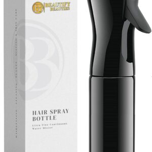 BeautifyBeauties Hair Spray Bottle – Ultra Fine Continuous Water Mister for Hairstyling, Cleaning, Plants, Misting & Skin Care (Black, 6.8 Ounces)