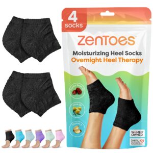 ZenToes Moisturizing Socks for Cracked Heel Treatment – Vitamin E, Olive Oil and Jojoba Oil Infused Heel Socks to Soften and Hydrate (Fuzzy Black, Wide Width)
