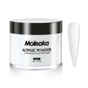 Molisaka White Acrylic Powder – Professional Nail Powder for Extension French Nail Art – 1.58oz