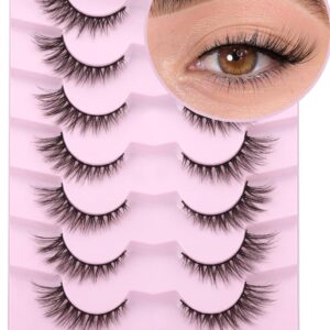 Lashes Natural Look False Eyelashes Wispies Short Faux Mink Lashes Soft 14mm Cat Eye Wispy Strip Eyelashes Pack