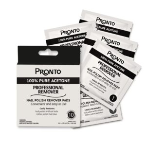 Pronto Acetone Nail Polish Remover Pads, 10 Pcs. Individually Wrapped Acetone Wipes, Pure Acetone Wipes Remover For Salon & Home – Quick Polish Nail Soak Pads