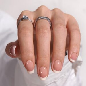 BTArtbox Press on Nails Square – French Tip Press On Nails Short, Seamless Fit Glue on Nails for Nail Art Manicure, 15 Sizes, French Girl