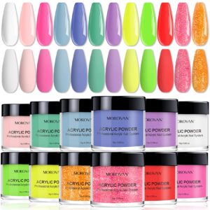 Morovan Acrylic Powder Set 12 Colors Gift Nail Art Powder Beginner DIY Professional Polymer Powder for Acrylic Nails Extension Odor-Free Bubble-free No Nail Lamp Needed (bright and beautiful)