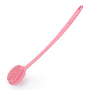 VWMYQ Silicone Back Scrubber for Shower, 17in Lengthen Long Handle Body Brush, Double Sided Shower Brush for Shower Exfoliating and Massage Can Produce Rich Foam, Long Handle Back Scrubber for Men