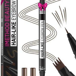 iMethod Microblading Eyebrow Pen – Eyebrow Pencil Magical 2-in-1 Dual-Ended Eye Brow Pencils for Women with 4-Fork-Tip & Precise Brush-Tip Create Natural Hair-Like Brows, Last All-Day, Black Brown