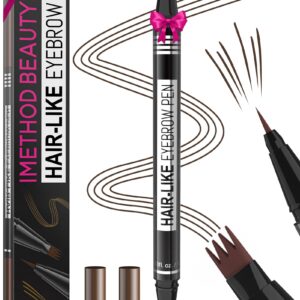 iMethod Microblading Eyebrow Pen – Eyebrow Pencil Magical 2-in-1 Dual-Ended Eye Brow Pencils for Women with 4-Fork-Tip & Precise Brush-Tip Create Natural Hair-Like Brows, Last All-Day, Dark Brown