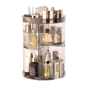360 Rotating Makeup Organizer with Lipstick Slots, DIY 8 Adjustable Height Spinning Skincare Organizers, Brush and Perfume Storage Carousel, Cosmetic Display Case for Vanity Bathroom Countertop