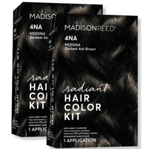 Madison Reed Radiant Hair Color Kit, Darkest Ash Brown for 100% Gray Coverage, Ammonia-Free, 4NA Messina Brown, Permanent Hair Dye, Pack of 2
