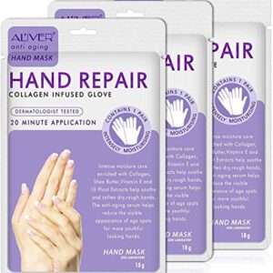 Hand Mask Moisturising 3 Packs> Exfoliating Hand Mask and Natural Therapy Collagen Deep Infused Moisturizing Gloves Repairing Damaged> Dry and Cracked Skin for Women or Men（Lavender)