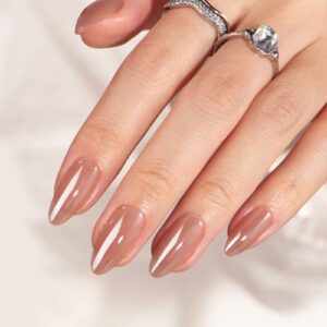 BTArtbox Press On Nails Almond – Fall Press on Nails Meidum Chrome Nails, Light Weight & Fit Perfectly, Fake Nail with Nail Glue, Brown Glue On Nails in 15 Sizes, Chocolate Glazed