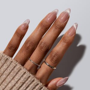 BTArtbox Press On Nails Almond – Spring Cat Eye Press On Nails Medium, French Tip Soft Gel Nails for Daily Nail Art, Fake Nail Extensions In 15 Sizes – 30 Nail Kit, Liquid Radiance