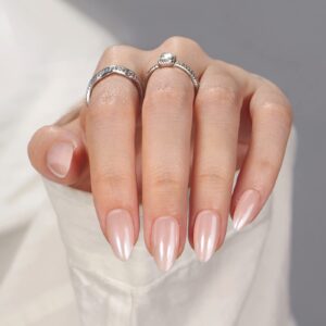 BTArtbox Press On Nails Almond – Short Nude Natural Nails Press Ons, Glue On Nails for Wedding Birthday Gift, Supremely Fit & Glossy Stick On Nails in 15 Sizes – 30 Nail Kit, Nudies