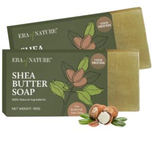 era of nature Organic Shea Butter Cold Process Natural Soap Bar – Hydrating and Soothing with Essential Oils and Lavender, Suitable for All Skin Types, Face & Body Soap – 2 Body Soap Bars, 200g