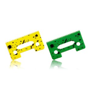 Professional Stagger-Tooth Clipper Replacement ceramic Blades 2-Hole #2161 – Compatible with 5 Star Senior Cordless Wahl Magic Clip (Green + Yellow)