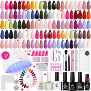 Beetles Gel Nail Polish Kit with U V Light 68PCS Glitter Red Classic Blue Polish kit 35 Colors for Beginners with Everything Gel Manicure Tools, At Home Gifts for Women