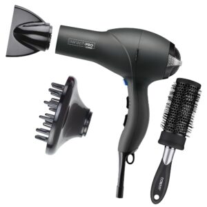 INFINITIPRO by CONAIR Hair Dryer with Diffuser | Salon Performance AC Motor Blow Dryer | Includes Diffuser, Concentrator and Bonus Blow-Out Brush | Grey – Amazon Exclusive | Packaging May Vary