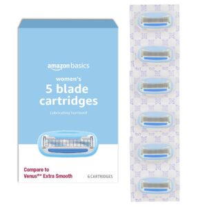 Amazon Basics 5-Blade Razor Refills for Women, 6 Count (Fits Amazon Basics Razor Handles Only) (Previously Solimo)