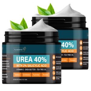 NUVADERMIS Urea Cream 40% for Feet – Maximum Strength Foot Repair Lotion with 2% Salicylic Acid, Shea Butter, Tea Tree Oil, and Vitamin E – For Dry, Cracked Heels – 5.29 oz Jar – 2 Pack