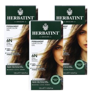 Herbatint Permanent Haircolor Gel, 6N Dark Blonde, Alcohol Free, Vegan, 100% Grey Coverage – 4.56 oz (3 Pack)