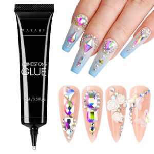 Makartt Nail Rhinestone Glue, Super Strong Gel Nail Glue for Rhinestones, 3D Art Design Charms and Gems, for Jewel Crystal Beads Gems Diamonds, UV/LED Need, Easy Use, 15ML