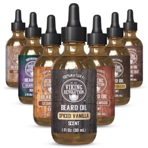 Viking Revolution Spiced Vanilla Beard Oil for Men – Natural Mens Beard Oil with Argan and Jojoba Oil – Beard Softener, Strengthens and Moisturizes