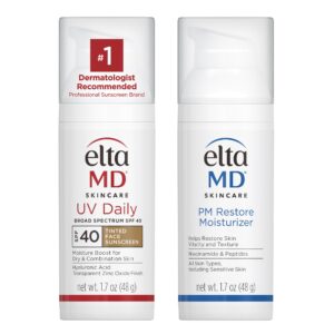 Bundle of EltaMD PM Restore Face Moisturizer + EltaMD UV Daily SPF 40 Tinted Face Sunscreen Moisturizer