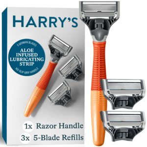 Harry’s Shaving Kit for Men – Razor Handle and 3 Razor Blade Refill Cartridges – Ember