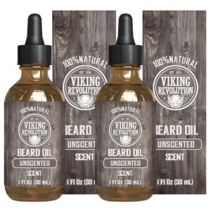 Viking Revolution Men’s Beard Oil with Argan and Jojoba Oils – Natural Softener and Conditioner, Strengthens and Moisturizes (Unscented, 2 Pack)