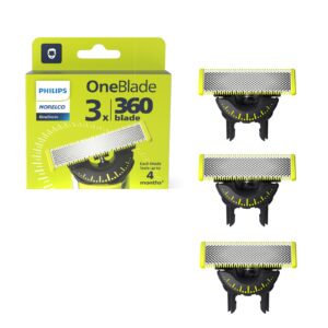 Philips Norelco OneBlade 360 Blades, Genuine Replacement Blades for OneBlade Electric Shaver and Trimmer, Durable Stainless Steel, Trim, Edge and Shave, 3 Pack, QP430/80