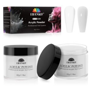 EBANKU 2 Colors Acrylic Nail Powder Set> White Clear Acrylic Powder Professional Nail Acrylic Powder for Nail Acrylic Extension> Nail Carving> Long-Lasting> No Nail Lamp Needed> 2.1 oz