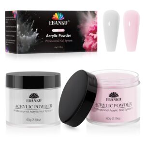 EBANKU Acrylic Nail Powder Set> 2 Colors Pink & White> Professional Powder for Nail Extension> Carving> Long-Lasting> No Lamp Needed> 2.1 oz