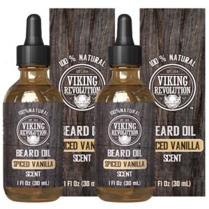 Viking Revolution Beard Oil for Men – All Natural Beard Oil Spiced Vanilla Scent with Argan Oil & Jojoba Oil Beard Conditioner and Softener – Strengthens Beards and Mustaches for Men (2 Pack)