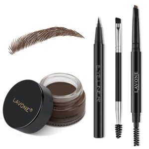 LAVONE Eyebrow Stamp Pencil Kit for Eyebrows Makeup, with Waterproof Eyebrow Pencil, Eyeliner, Eyebrow Pomade, and Dual-ended Eyebrow Brush – Dark Brunette