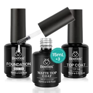 Beetles Matte Gel Top Coat No Wipe Top Coat Gel Nail Polish & Base Coat Set, 3Pcs 15ml Gel Nail Polish Long Lasting Basic Combination, Soak Off LED Nail Lamp Art DIY Design Gifts for Women Her