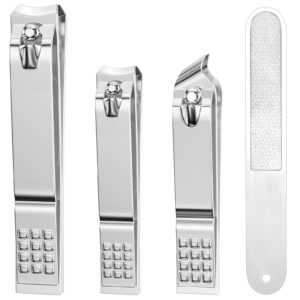 DUCOO Nail Clipper Set, 4 PCS Ultra Sharp Nail Clippers for Men, Women, Adults Toenail Fingernail Clippers, Stainless Steel Nail Cutter & File, Silver