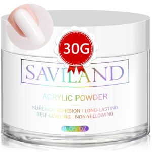 Saviland White Acrylic Powder – 30g Professional Acrylic Nail Powder for Acrylic Nails Extension> 3D Nail Art Polymer Powder> No Need Nail Lamp
