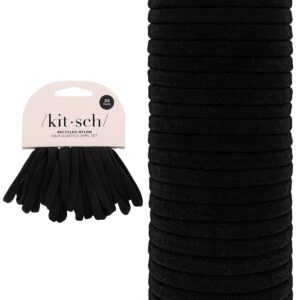 Kitsch Black Hair Ties No Damage – Strong, Stretchy Hair Bands | Soft Nylon Ponytail Holders, Snag-Free Rubber Bands, Perfect for Updos & Braids – Black, 20pcs