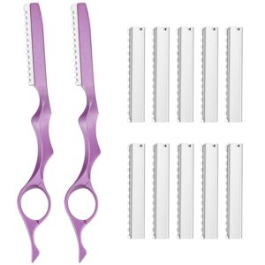 12 Pieces Hair Styling Thinning Razor Set, 2 Pieces Hair Styling Razor Cutting Texturizing and 10 Pieces Replacement Spare Blades for Salon Home Christmas Valentine‘s Day Giving(Pink)