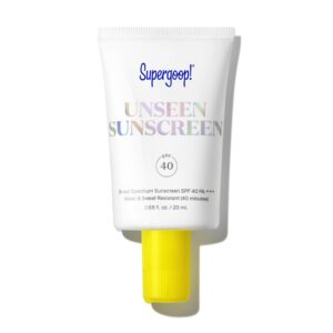 Supergoop! Unseen Sunscreen – SPF 40 – Invisible, Broad Spectrum Face Sunscreen + Makeup-Gripping Primer – Weightless, Scentless, Oil Free – For All Skin Types & Skin Tones – 0.68 fl oz