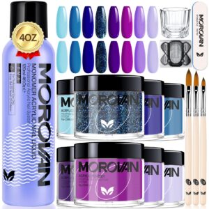 Morovan Acrylic Nail Kit – Acrylic Powder Set Professional 8 Colors Acrylic Nail Powder Liquid Set Nails Kit with Acrylic Nail Brush Nail Forms for Acrylic Nail Art Extension Beginners
