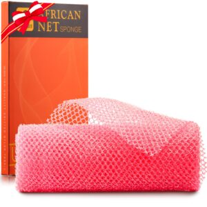 African Net Sponge African Net Long Net Bath Sponge Exfoliating Shower Body Scrubber Back Scrubber Skin Smoother,Great for Daily Use (Pink)
