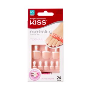 KISS Everlasting French Pedicure Kit, Chip-Free Glue-On Fake Toenails, Real Short Length, Style “Limitless”, Flexi-Fit Technology, Pink Gel Nail Glue, Mini File, Manicure Stick & 24 False Toenails