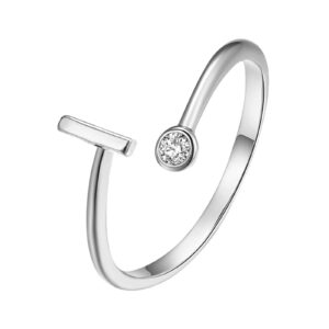 26 Letter Anniversary Ring for Woman Cubic Zirconia Engagement Ring Adjustable Opening Ring Minimalist Design Rings (I> One Size)