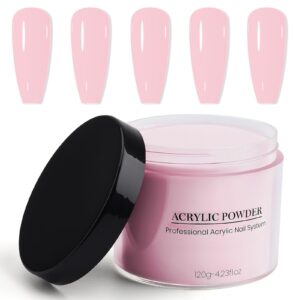 TOROKOM Acrylic Nail Powder> 120g Pink Acrylic Powder Colored for 3D Art Nail Carving French Nail Extension> Professional Nail Powder – No Need Nail Lamp> 4.23oz