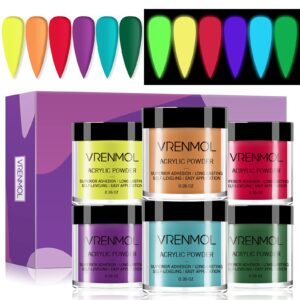 Vrenmol Glows in the Dark Acrylic Powder Set> Christmas Acrylic Nail Powder Kit Professional Polymer Powder for Orange Acrylic Nails Extension DIY Nail Manicure Kit