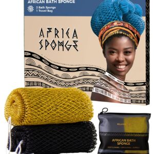 African Net Sponge Authentic – 2 Pieces Exfoliating Body Scrubber Bath Sponge Black&Antique Gold – Back Scrubber Washcloth for Shower – Real African Scrub Exfoliator Body Care Bathing Accessorie