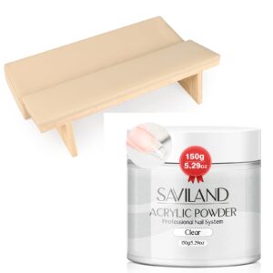 Saviland Clear Acrylic Powder 5.29OZ Large Capacity Acrylic Nail Powder Polymer Beginner Friendly SAVILAND Hand Rest for Nails Tech: Soft Leather Nail Arm Rest with Soft Sponge Arm Rest Nail Tech for