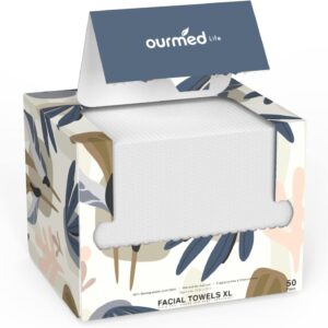 Ourmed Life Face Towels, Disposable Biodegradable Facial Towels for Sensitive Skin, Lint- free Face Wipes for Washing Face, Skincare and Makeup Remover, Dry Wipes, 10″×12″ Extra Large, 50 Count