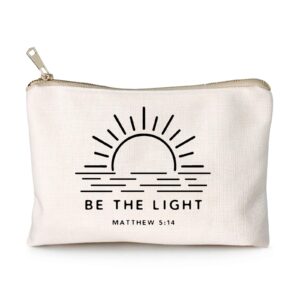 Be The Light Matthew 5:14 Gift Makeup Case Believe Cosmetic Bag Self Love Religious Makeup Pouch Linen Cotton Bag Vintage Christian Bible Verse Sunshine Inspirational Gift